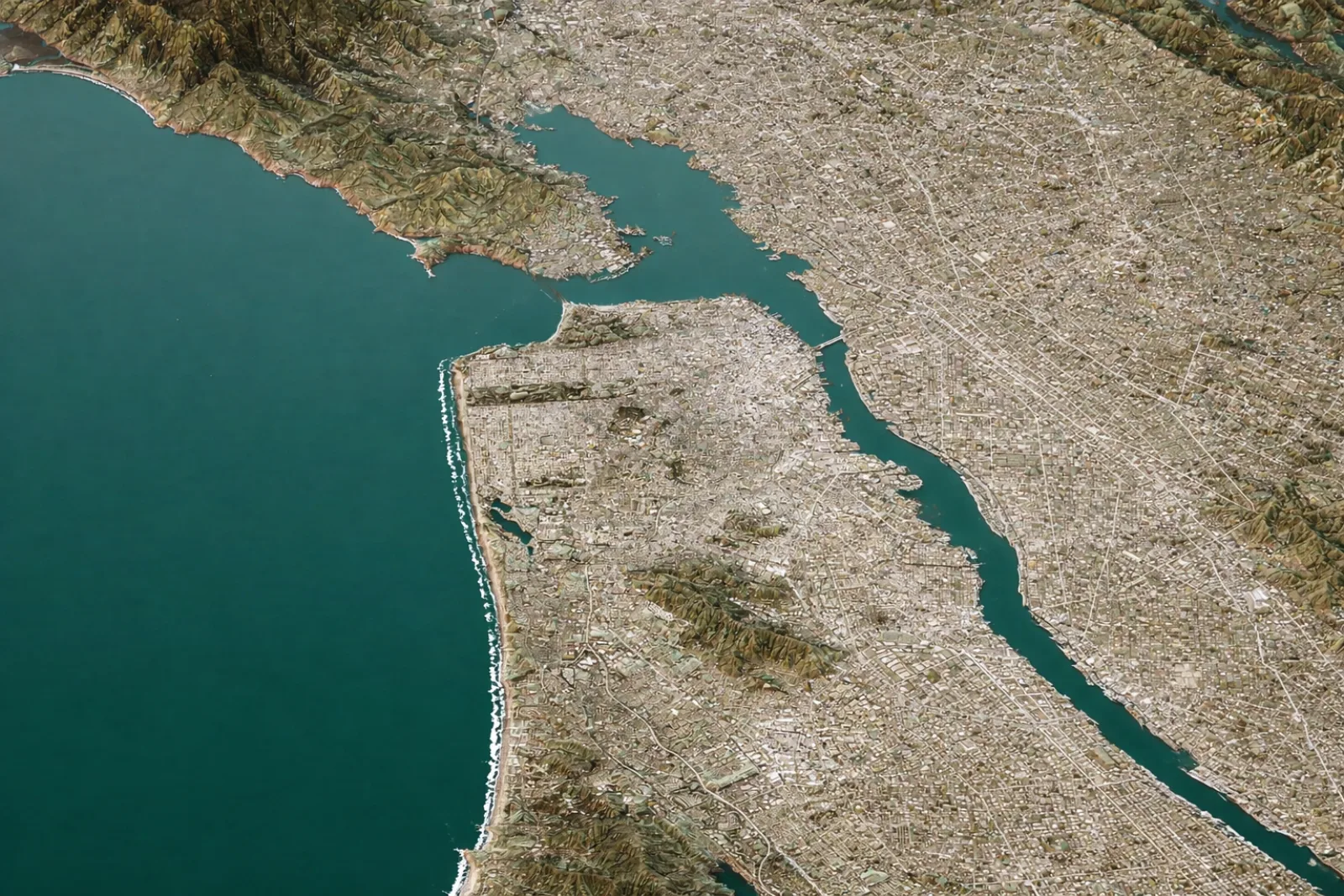 San Francisco Bay Area with the Bay filled in and paved over
